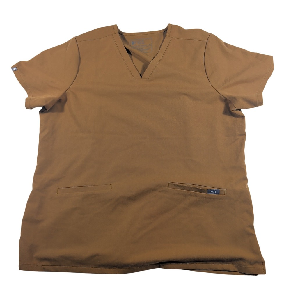 FIGS Scrub Top Women XL Brown Technical Collection Poly Blend V-Neck S/S